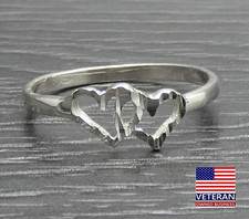 Vintage Sterling Silver Two Heart Love Open Dainty Unique Band Ring Size 7