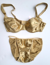 NWT Victoria's Secret 2032 Metallic Gold Second Skin Bra Panties Set - 36B