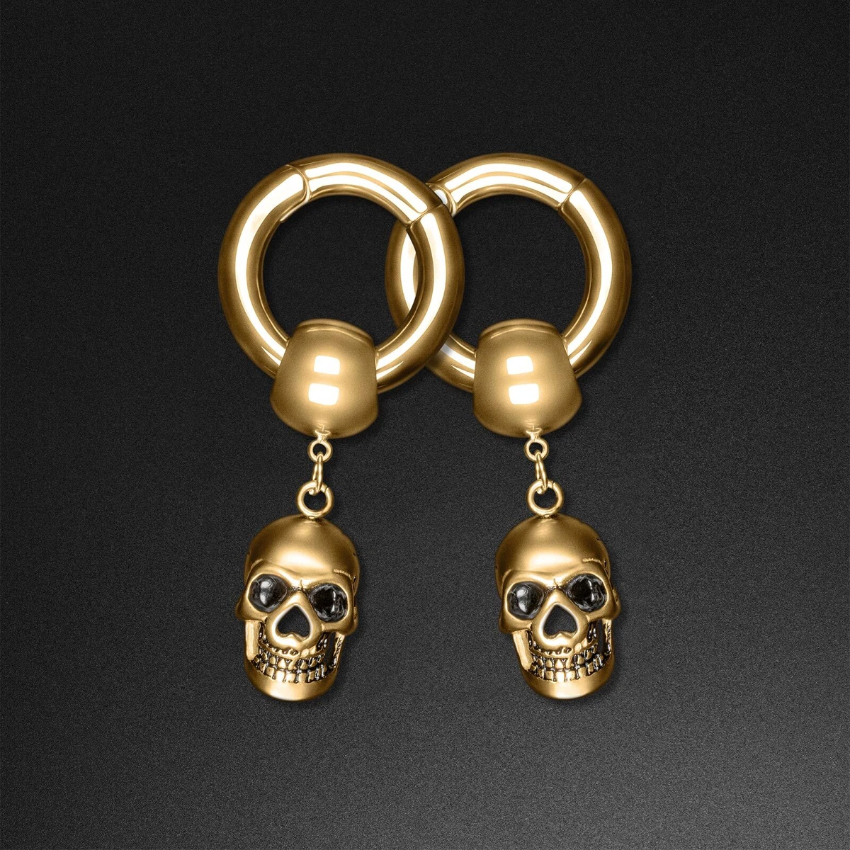 Skull Hanger Gold PVD Magnetic Ear Weight Lobe Gauges Ear Stretchers