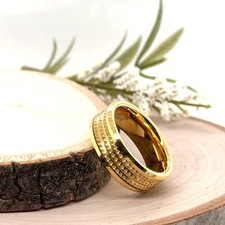 Brushed Finish Jagged Center Band 8MM Yellow Gold Tungsten Carbide Wedding Ring