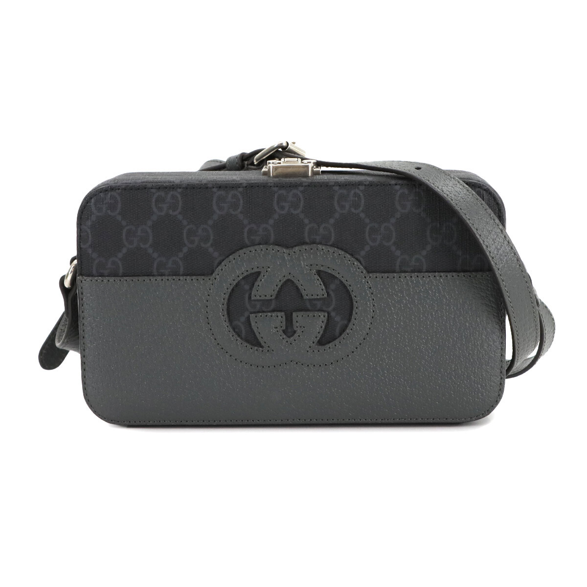 GUCCI ダークグレー ショルダーバッグ GUCCI Interlocking G Cut out Shoulder Bag GG Supreme Grey 725341
