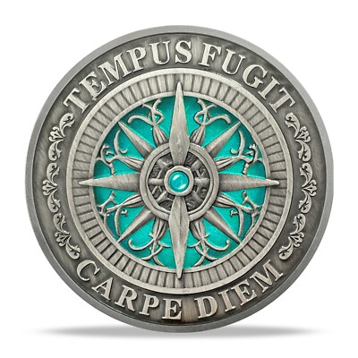 Stoic Memento Mori Coin Tempus Fugit - Green Skull Challenge Coin Gifts For Men