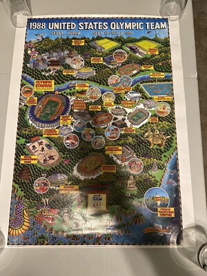 1988 UNITED STATES OLYMPIC TEAM HANDI WRAP II MAP POSTER SEOUL KOREA Rare Promo