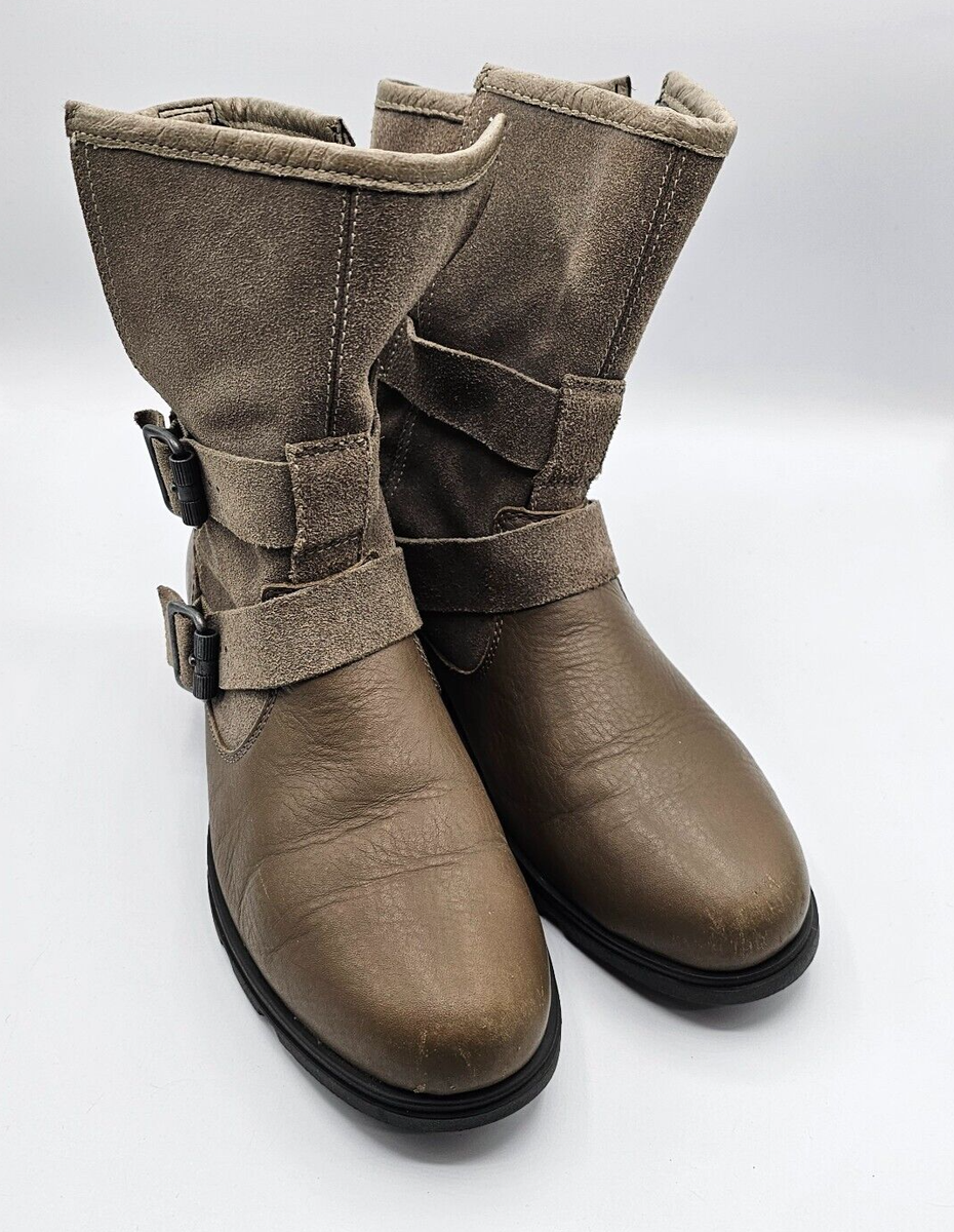 Sorel Womens Major Moto Boots Size Brown Leather Pull On Lined