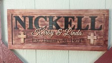 Family Last Name Sign Custom Carved Wood Plaque Couple Wedding SL106