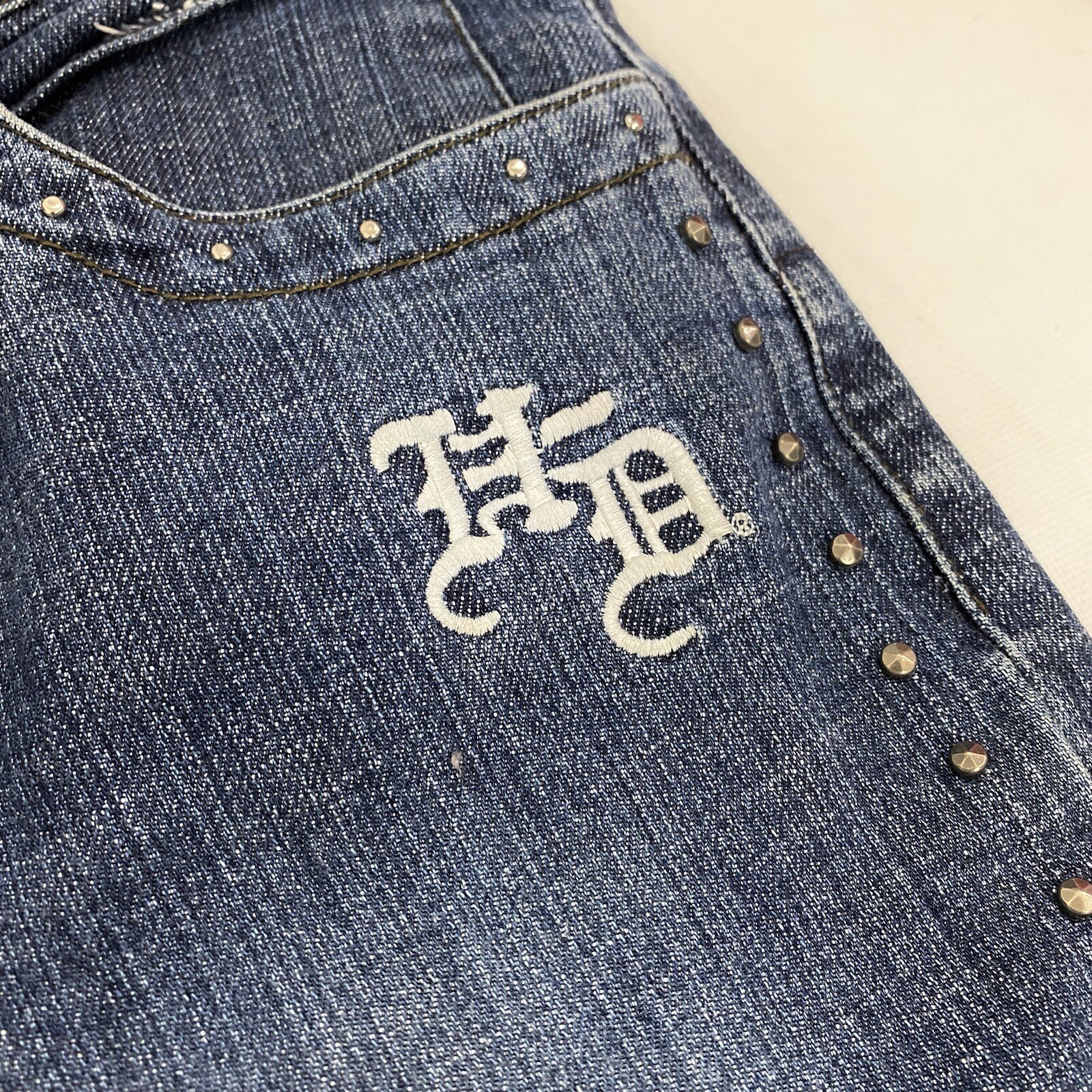 Harley-Davidson studded patchwork blue Jeans size… - image 3