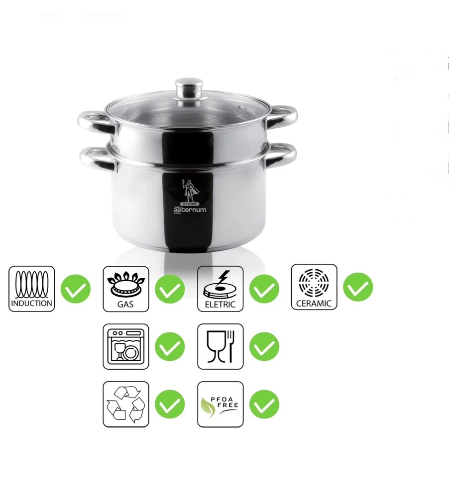 Aeternum Bialetti Divina Vaporiera 22cm Acciaio Inox 18/10 Con Coperchio Vetro - Immagine 3 di 4