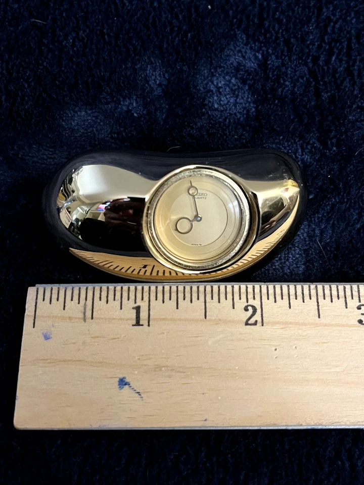 Ретро Bean Seiko металлический стол настольные часы пресс-папье кварц золотой цвет декор - Изображение 3 из 4