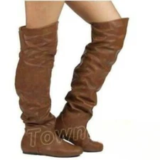 Womens Over Knee Thigh High Boots Faux Leather Flats Party Sexy Shoes Plus Size