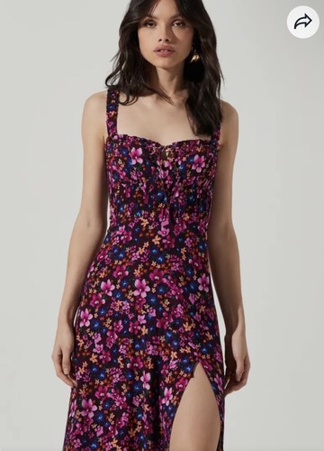 ASTR The Label Elsie Floral Midi Dress Purple Multi Sz Small