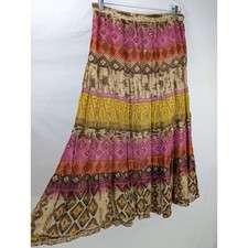 Vintage Y2K Patchwork Tiered Maxi Skirt Size 14 Multicolor Cottage Hippie Indie