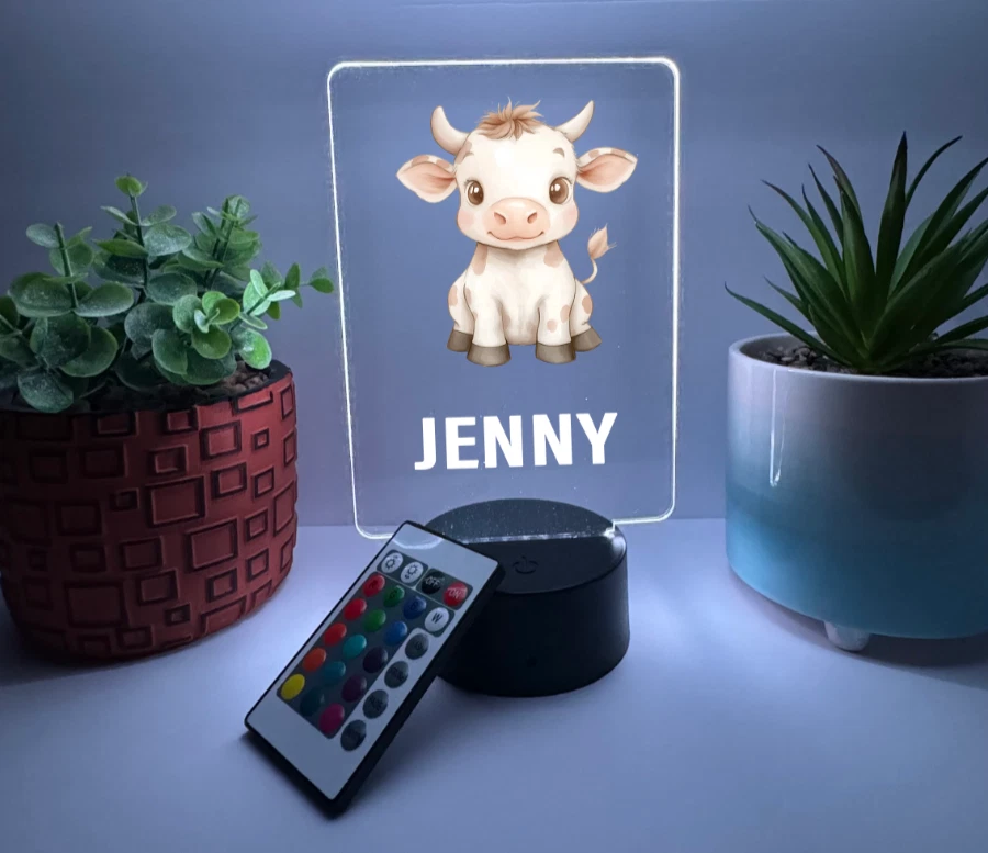 UV Printed Cute Cow Light Up, Personalized FREE, Animal LED Lamp, Kid Friendly - Image 2 of 4