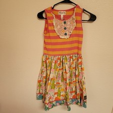 Matilda Jane Orange and Pink Striped Dress with House Print Skirt Size 12