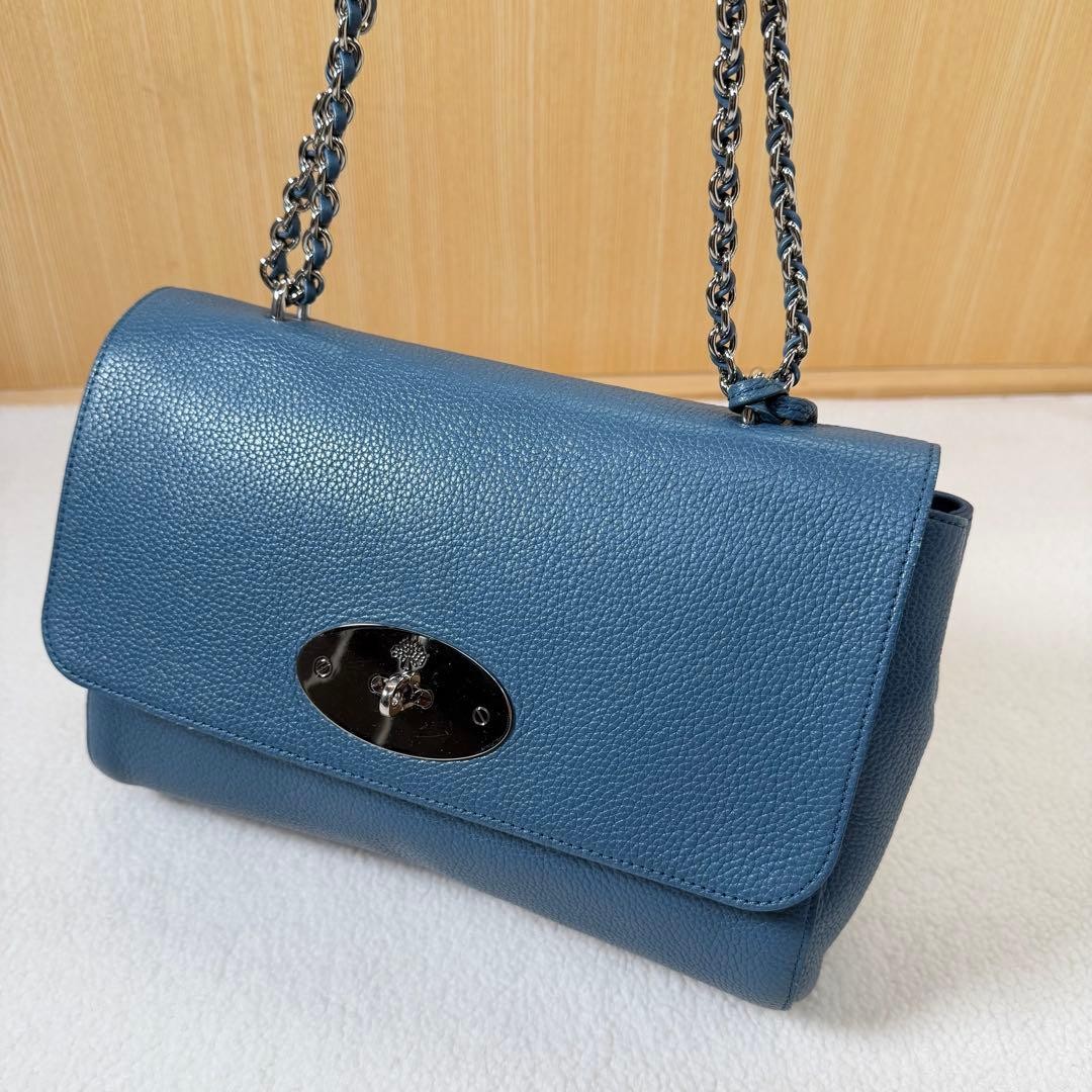 Mulberry lily Shoulder Bag Blue Leather Chain Strap Authentic