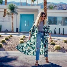Rachel Zoe Palm Leaf Kimono Duster Swim Cover up