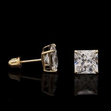 2.50CTW Princess-Cut Brilliant Stone Stud Earrings 14K Yellow Gold 6mm