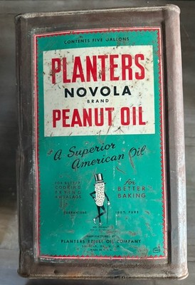 VINTAGE PLANTERS PEANUT OIL 5 GALLON CAN METAL NOVOLA BRAND