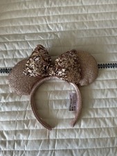Disney Parks Minnie Mouse Rose Gold Sequin Bow Ears Headband