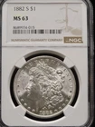 1882-S Morgan Silver Dollar Graded NGC MS 63 - Iconic Piece of American History