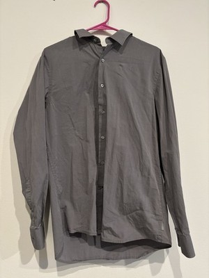 Perry Ellis Men's Slim Fit Dress Shirt Gray, Solid, Size Large 100% Cotton