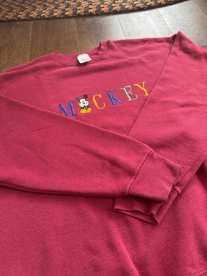 Vintage Mickey Mouse Sweatshirt XL Maroon Long Sleeve Spellout Pullover VTG