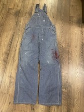 Vintage 70s Lee Overalls Mens Waist 38 Hickory Stripe Bibs Sanforized