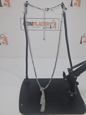 Pilgrim Silver Tone Snake Chain Necklace, Tassel Pendant, Lobster Adj, Signed