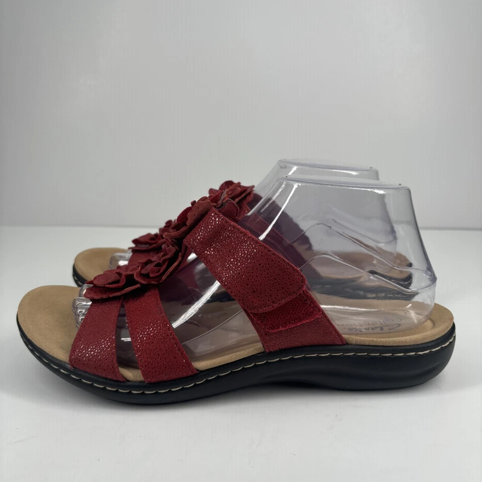 Sandalias de vestir Clarks Merliah Sheryl para mujer EE. UU. 8,5 M rojas florales de cuero cómodas Foto 3 de 4