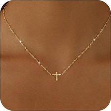 Cross Necklace for Women, 14K Gold Plated Cross Pendant Necklace Dainty Cross Ch