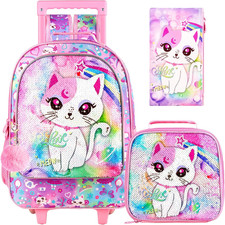 Rolling Backpack for Girls Boys, Kids Roller Wheels School Bookbag with Lunch Ba