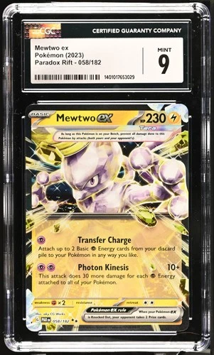 CGC 9 Mewtwo Ex 058/182 Paradox Rift  – Mint+ Graded Pokémon Card
