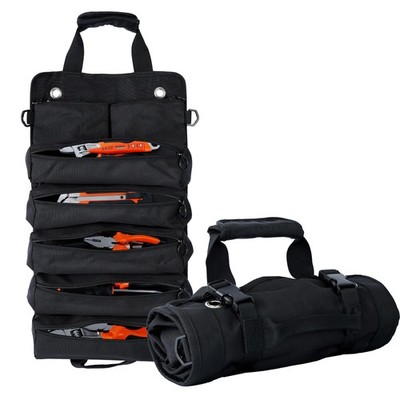 Portable Foldable Roll Up Tool Bag Organizer with 5 Compartments  2 Detachabl...