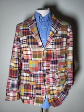 NWT Vintage 40R POLO Ralph Lauren Patchworks Madras Jacket Blazer Sport Coat