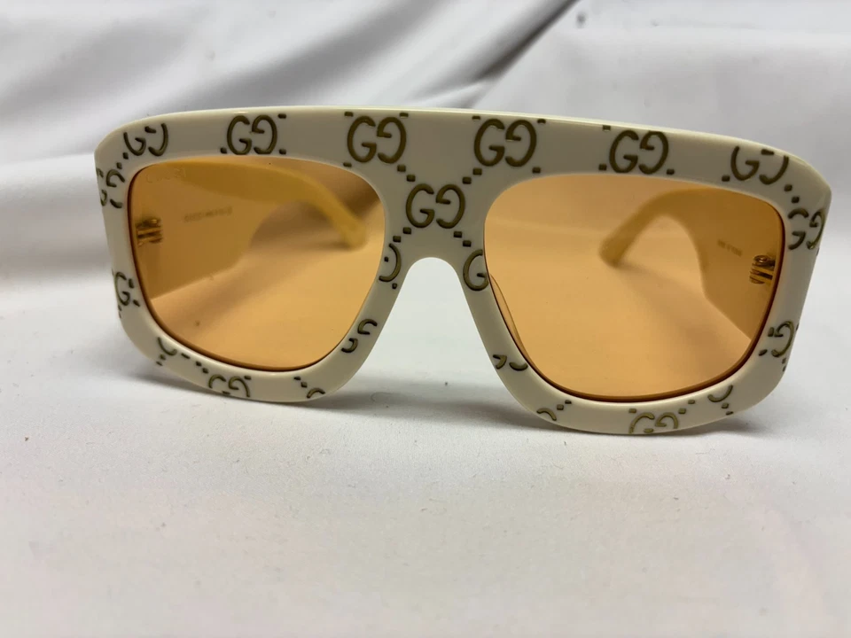 Authentic New Gucci White Square Women's Sunglasses GG0980S Orange Red Lens - Image 2 of 4