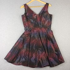 Cue In The City Dress Womens 12 Multicolour Stripe Satin Fit Flare V Neck Party