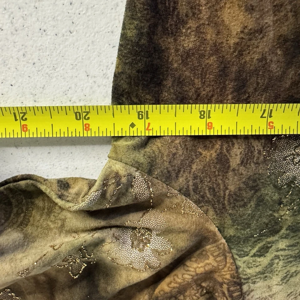 DressBarn 棕色绿色领带染料花卉荷叶边仙女上衣 L 异想花闪光 Y2K — 第 3/4 张图片