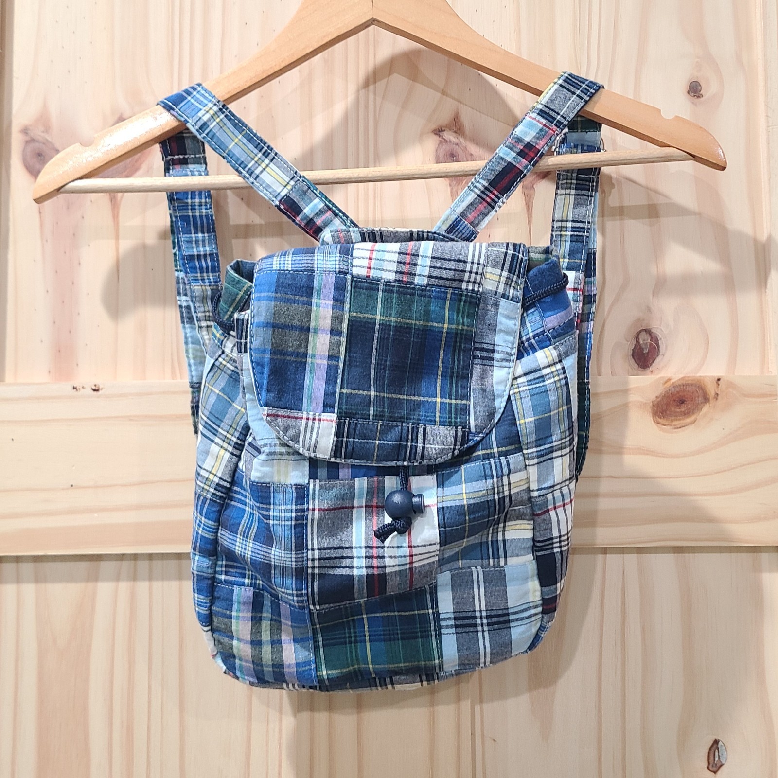 Thomas Bates Blue Patchwork Plaid Mini Backpack P… - image 1