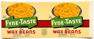 1950s Fyne Taste Wax Beans Label Unused NOS Vintage Tulip Inc Philadelphia