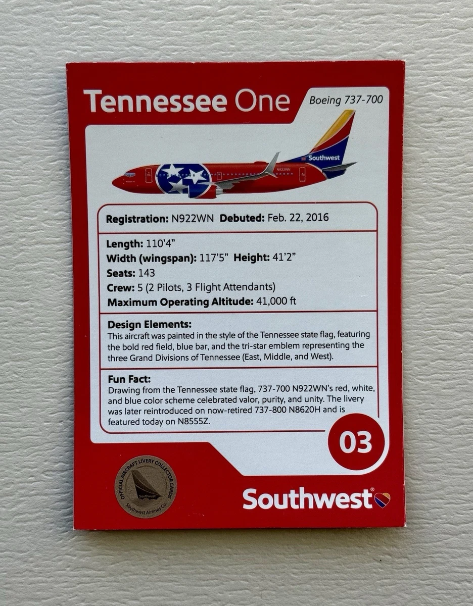 🔥Southwest Trading Card #3 Tennessee One Boeing 737-700 w/ holder
