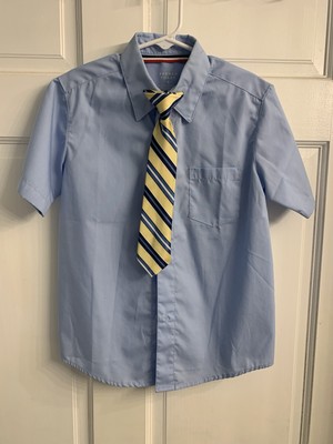 Boys French Toast Blue Button Up Dress Shirt With Tie, Size 6, EUC
