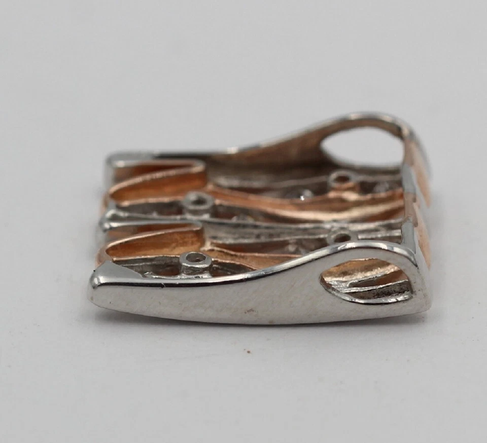 Ciondolo 925 Argento Sterling Rodio Bicolore Placcato Oro 12 Zirconia Rosa - Immagine 4 di 4