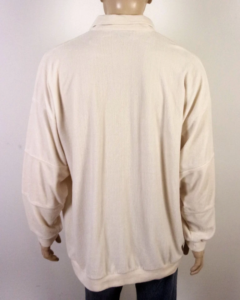 Camisa Knightsbridge Crema Offwhite Terciopelo 1/4 Cuello Cremallera Vintage Años 70 80 Talla 3X Foto 2 de 3