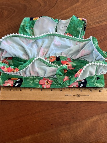 JANIE AND JACK Green Tropical Floral Ruffle Bikini Swim Suit Size 5 - Picture 6 of 7