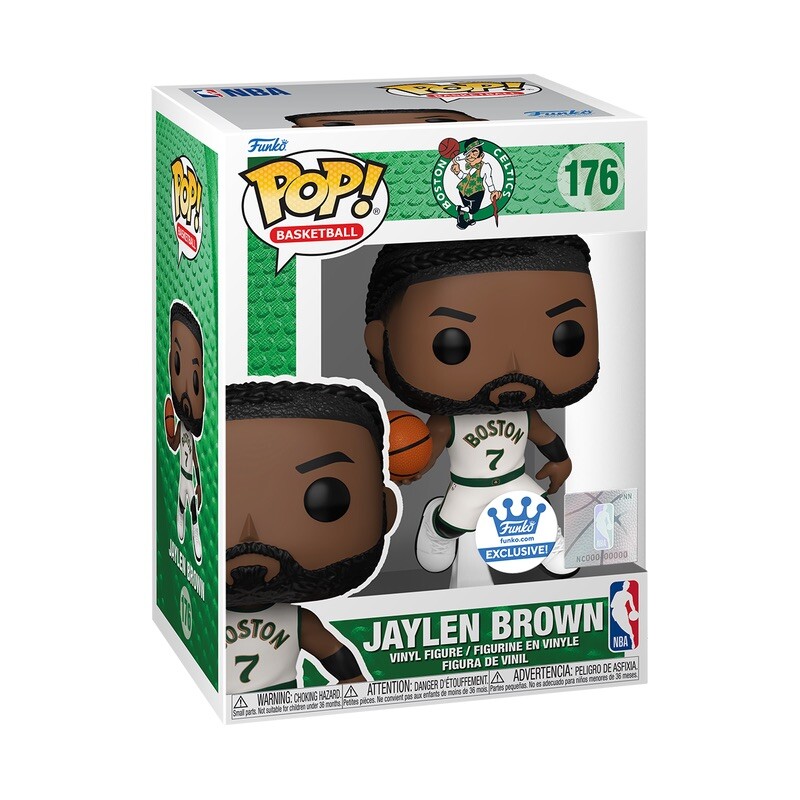 NBA POP! JAYLEN BROWN IN WHITE JERSEY FUNKO WITH PROTECTOR IN HAND