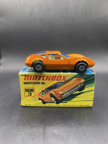 Matchbox SuperFast #3 MONTEVERDI HAI 1973 Orange Vintage Toy Car w Box