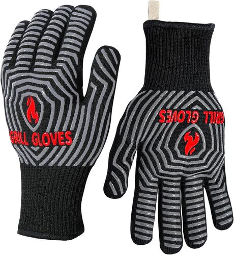 BBQ Gloves, Oven Gloves 1472℉ Extreme Heat Resistant, Grilling Gloves Silicone N