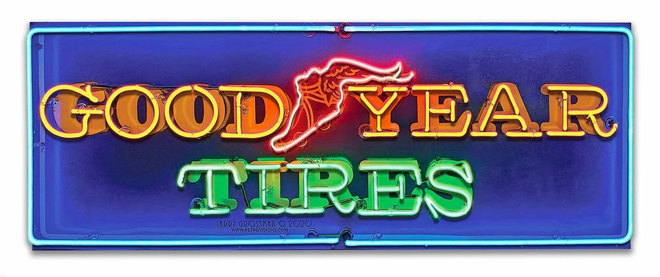 USA XXL US Schild: Good Year Tires im Neon Design Larry Grossman 22x55 cm