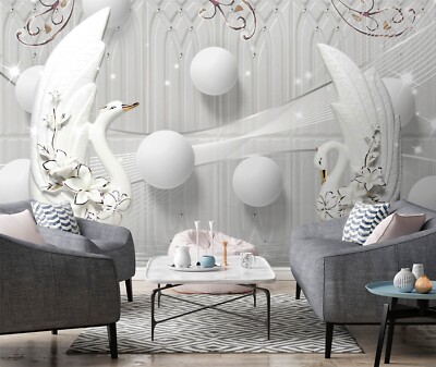 3D White Swan G3336 Wallpaper Wall Murals Removable Self-adhesive Honey