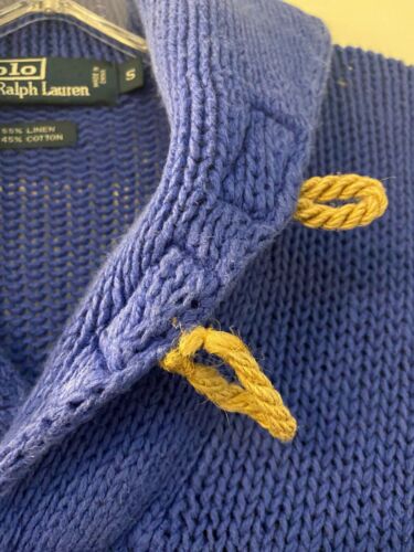 Polo Ralph Lauren Azul Lino Algodón Chal Cuello Madera Palanca Suéter Pequeño - Imagen 3 de 4