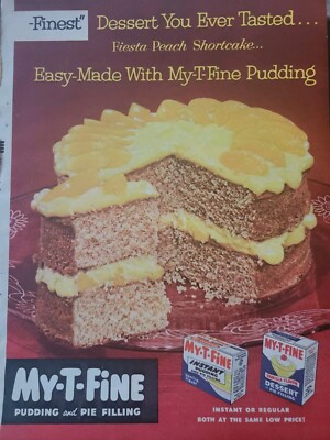 1954 My-T-Fine Instant pudding pie filling easy two layer cake vintage Ad